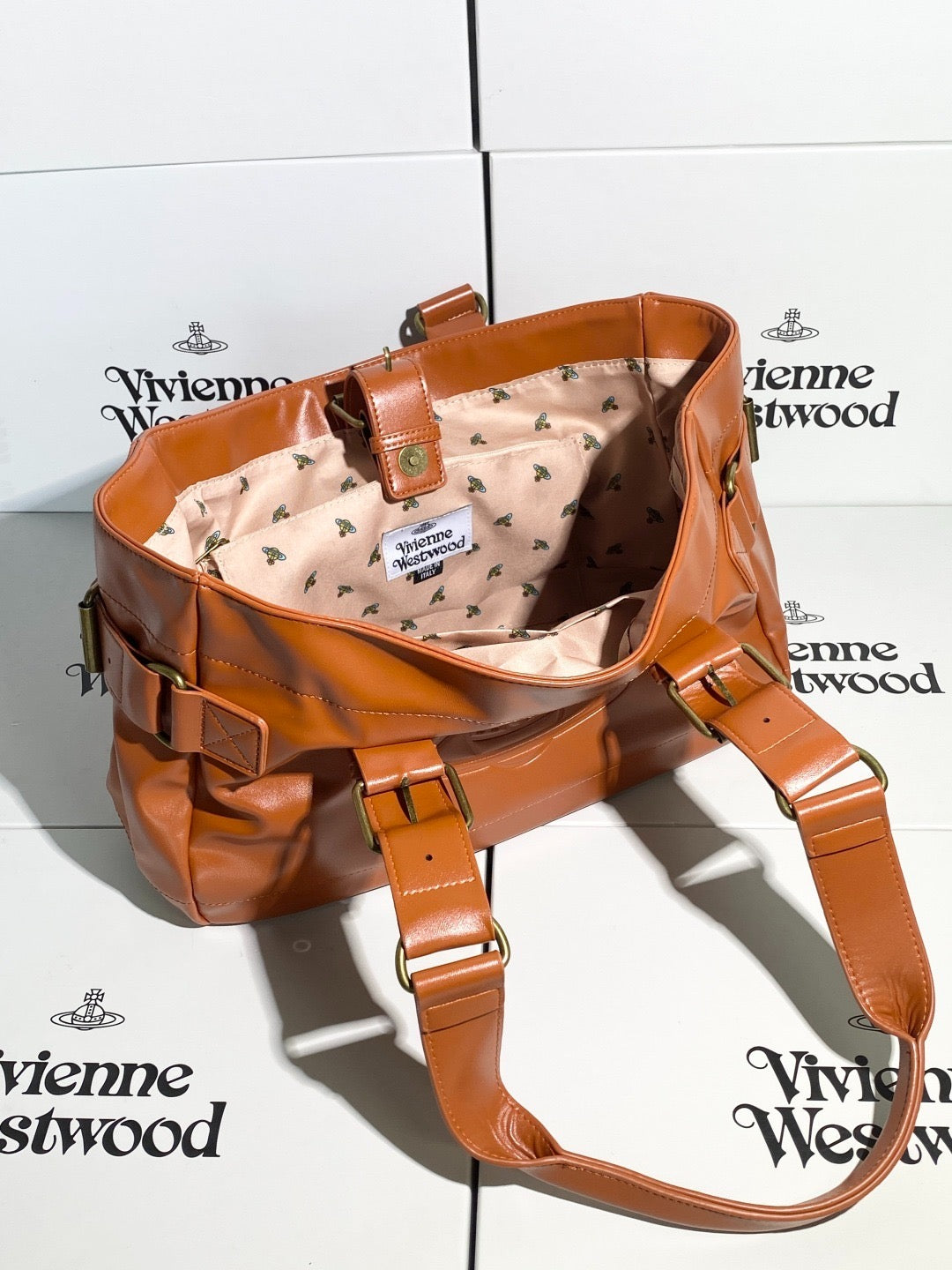 Brown Orb Design Messenger Tote Hand Bag