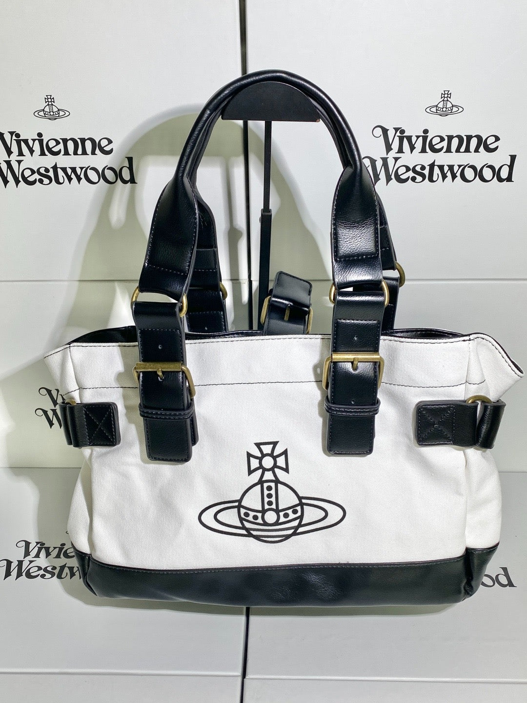 Cream and Black Orb Engraved Design Messenger Tote Hand Bag