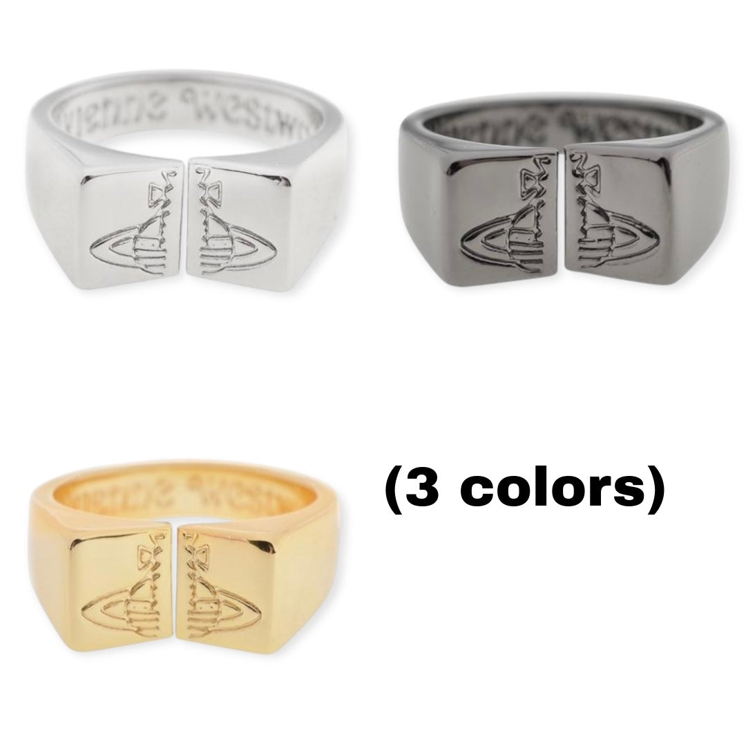 Split Block Design Engraved Orb Ring (3 Colors)