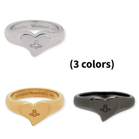 Heart Staple Shape Orb Engraved Ring (3 colors)