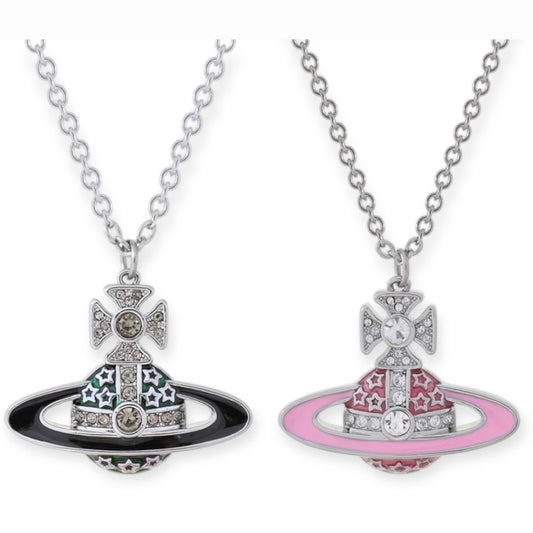 Multi Star Orb Pendant Necklace Black & Pink (2 Color)