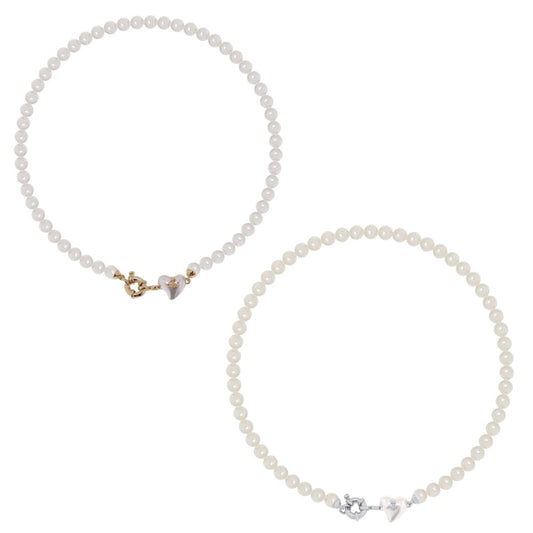 Pearl Heart Design Pendant Choker Necklace Gold & Silver (2 Colors)