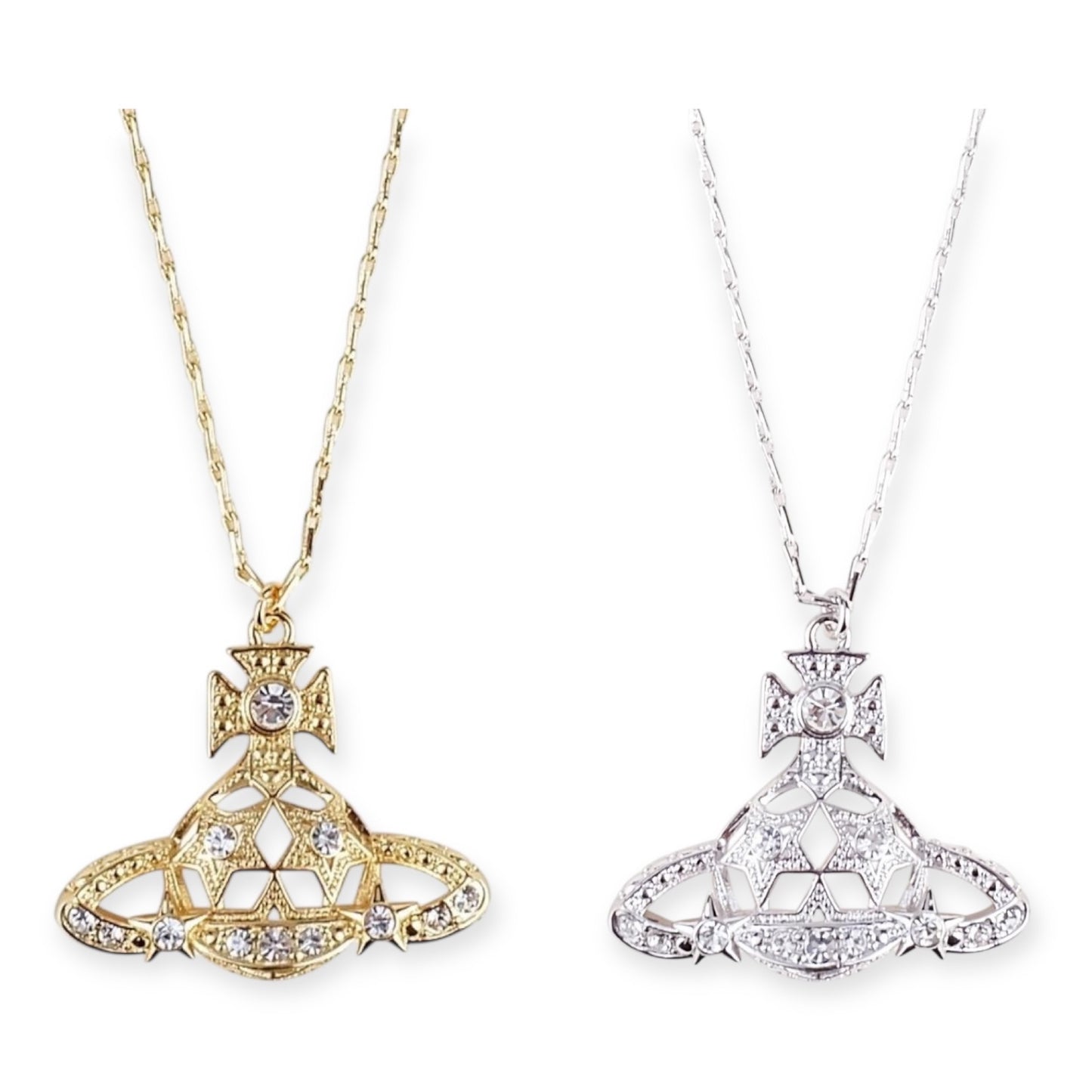 Star Gem Studded Orb Pendant Necklace Gold & Silver (2 colors)