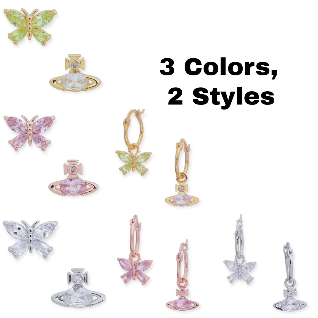 Butterfly Gemstone Earrings (3 Colors, 2 Styles)