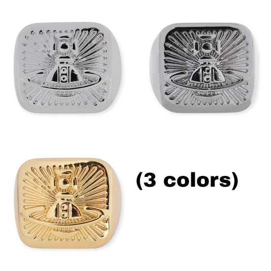 Square Shape Shaped Stamp Seal Signet Engraved Orb Design Ring (3 Colors)