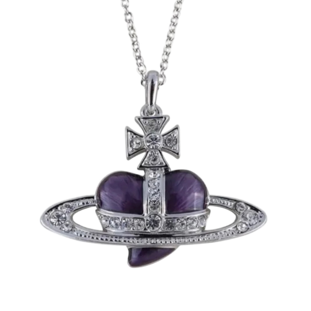 Heart Shape Planet Gem Orb Pendant Necklace (4 Colors)