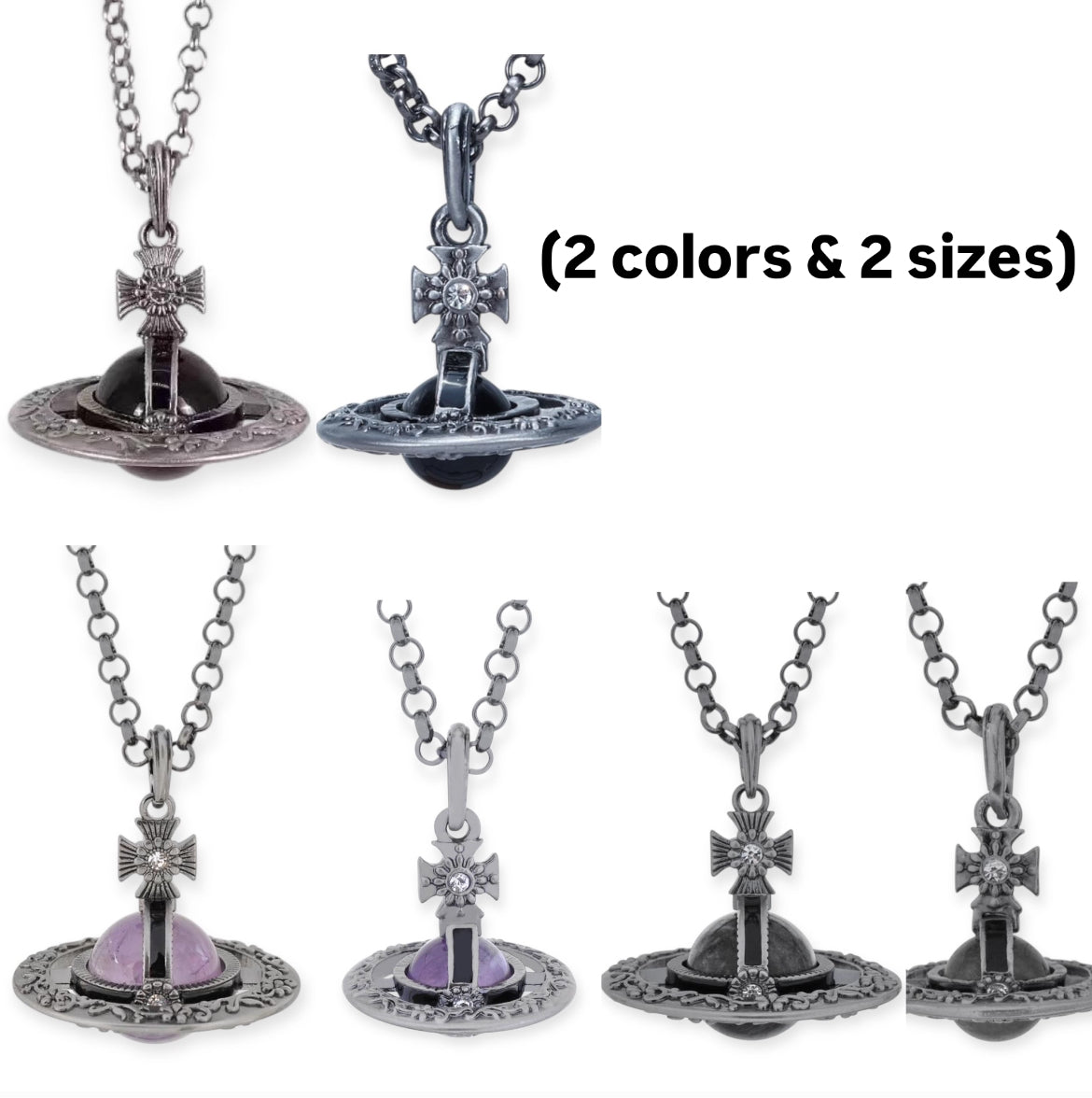 Detailed Gothic Orb Pendant Necklaces Purple & Dark Silver Colorways *20MM & 10MM*