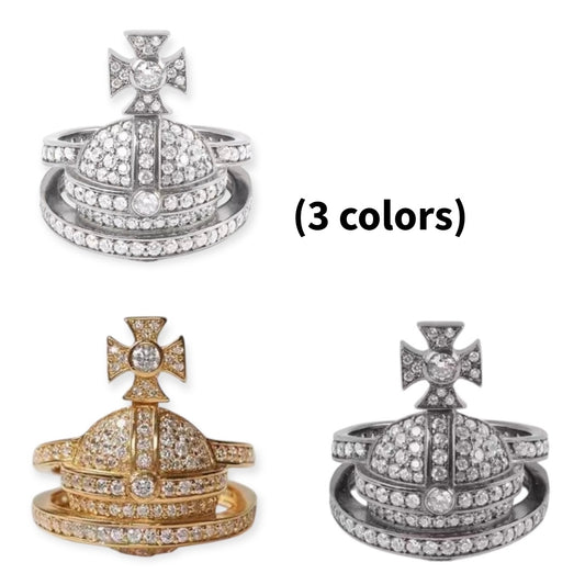 Gem Studded Encrusted Orb Design Cluster Ring (3 Colors)