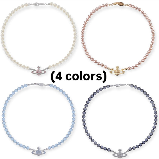 Beaded Pearl Colored Bas Abstract Pendant Orb Necklace (4 Colors)