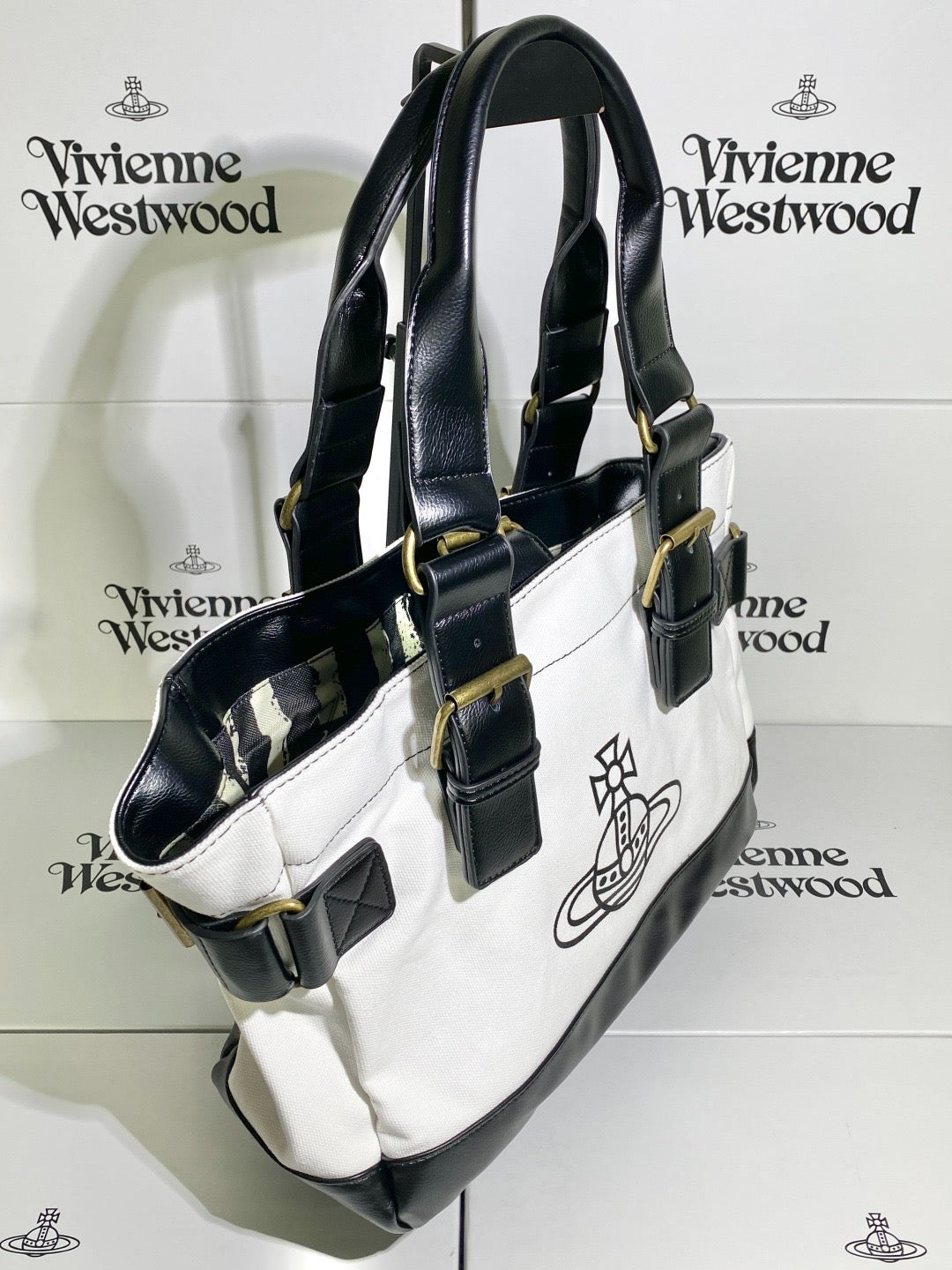 Cream and Black Orb Engraved Design Messenger Tote Hand Bag