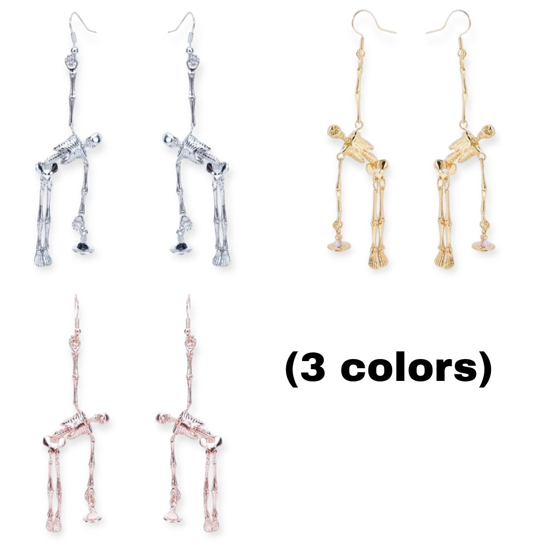 Skeleton Body Holding Orb Pendant Earrings (3 Colors)