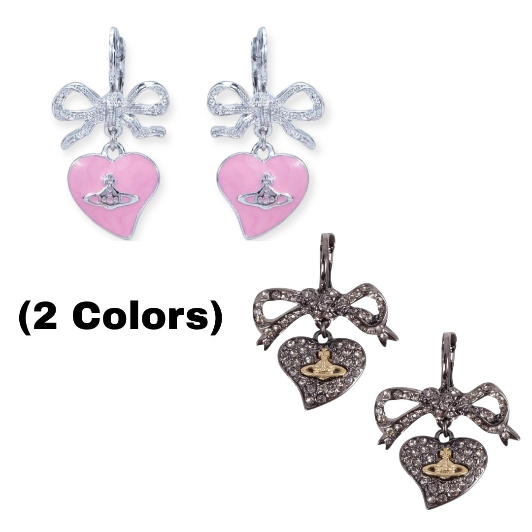 Heart Shaped Gem Studded Orb Pendant Earrings (2 Colors)