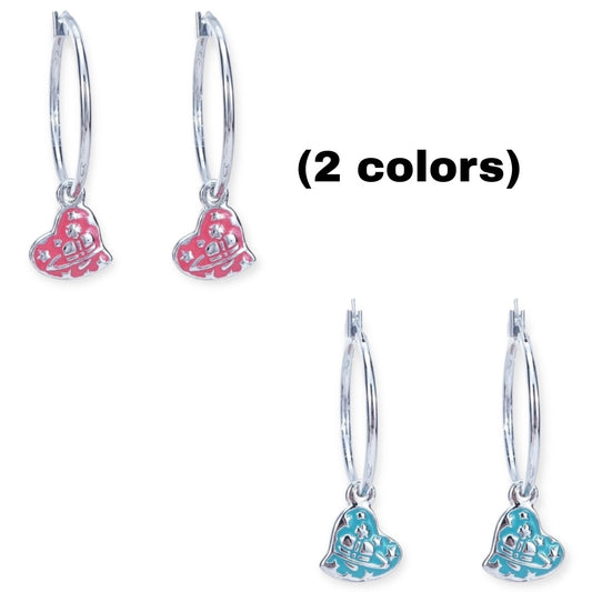 Heart Shape Asymmetrical Hanging Pendant Hoop Earrings (2 Colors)