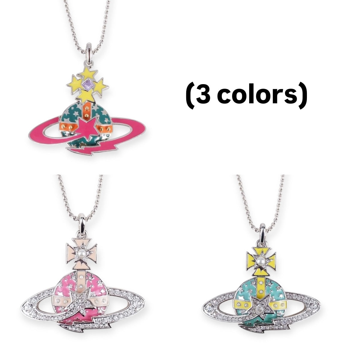 Multicolor Pearl Studded Orb Shooting Star Saturn Necklace (3 colors)