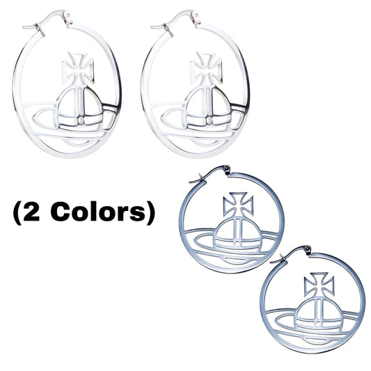 Outline Orb Design Hoop Earrings (2 Colors)