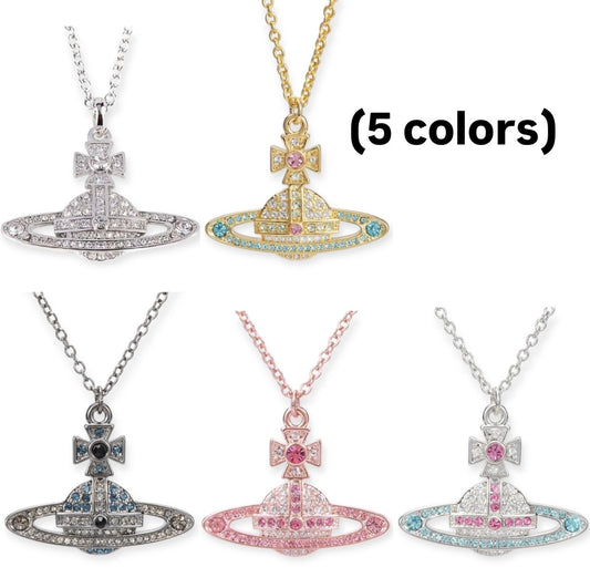 Gem Studded 2D Orb Pendant Necklace (5 Colors)