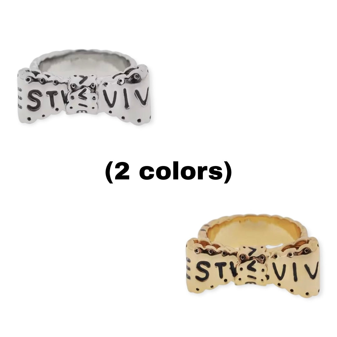 Bowtie Ribbon Letters Design Gold & Silver Ring (2 Colors)