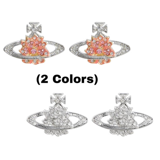 Lotus Flower Design Crystal Pendant Earrings Orange & Silver (2 Colors)