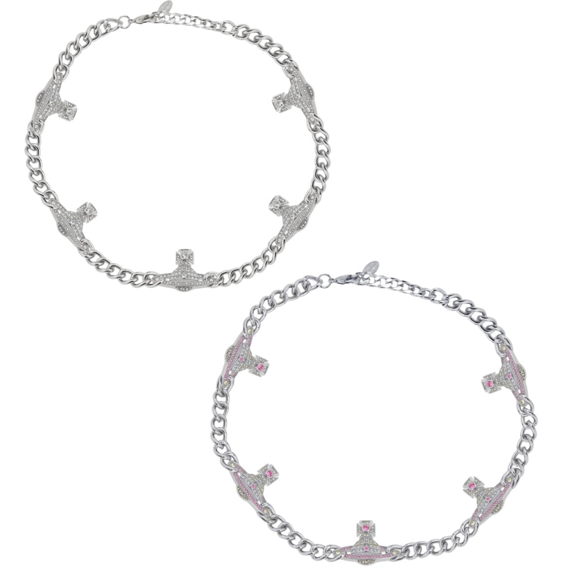 Multi Orb Pendant Chain Link Necklace Silver & Pink (2 Colors)