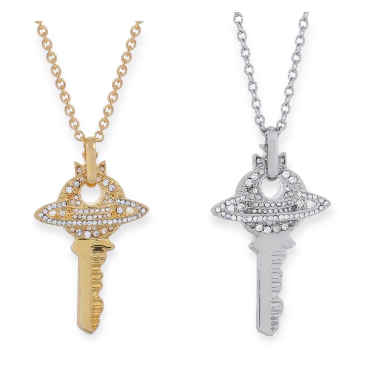 Key Pendant Silver Gem Studded Necklace Gold & Silver (2 Colors)