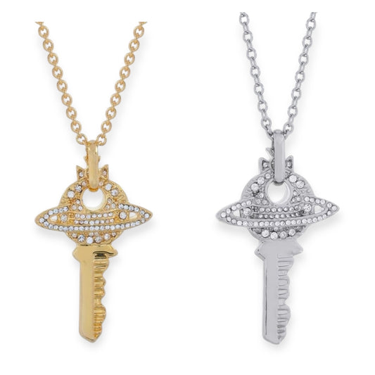 Key Pendant Silver Gem Studded Necklace Gold & Silver (2 Colors)