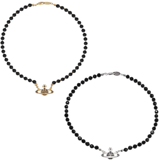Black Beaded Crystal Pearl Orb Pendant Necklace Gold & Silver (2 Colors)