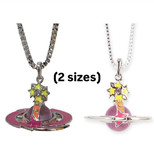 Shooting Star Meteor Colorful Abstract Orb Pendant Star Necklace (20MM & 10MM)