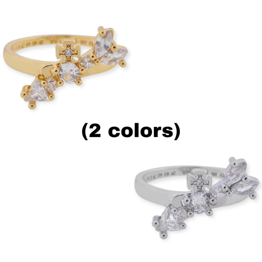 Multi Gem Abstract Arrow Design Ring Gold & Silver (2 colors)
