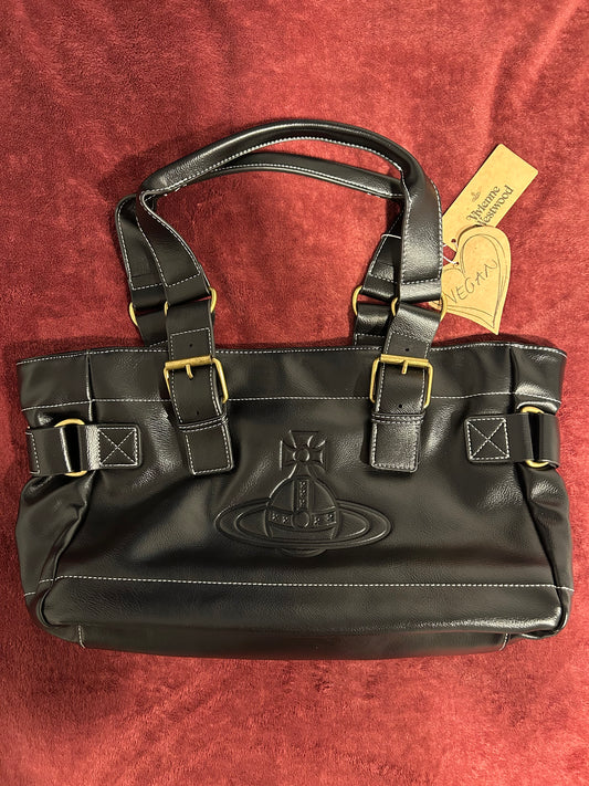 Black and Gold Orb Engraved Design Leather Messenger Tote Hand Bag