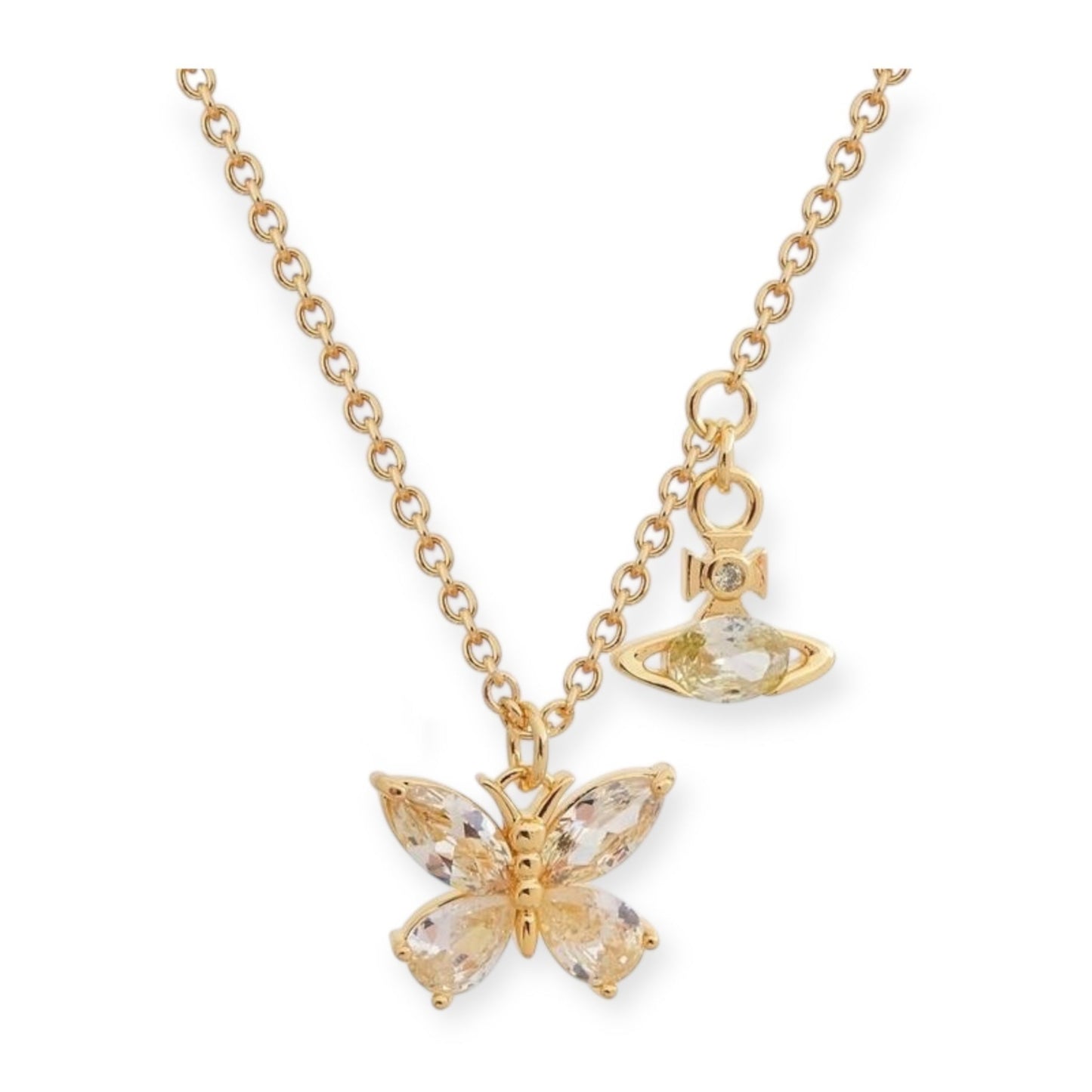 Butterfly Gemstone Orb Pendant Necklace (4 Colors)