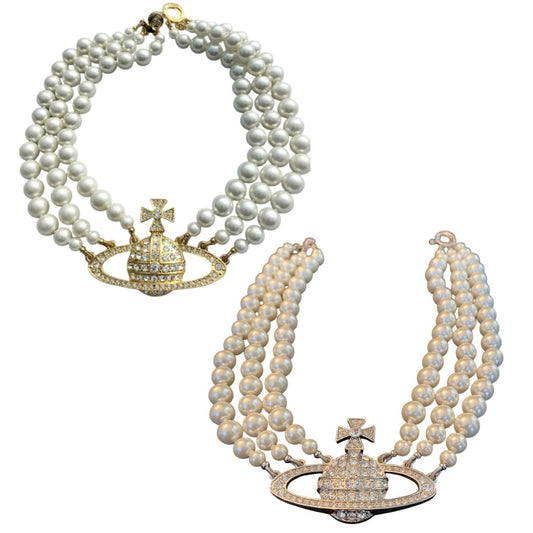 Triple Layer Beaded Orb Pendant Necklace Gold & Silver