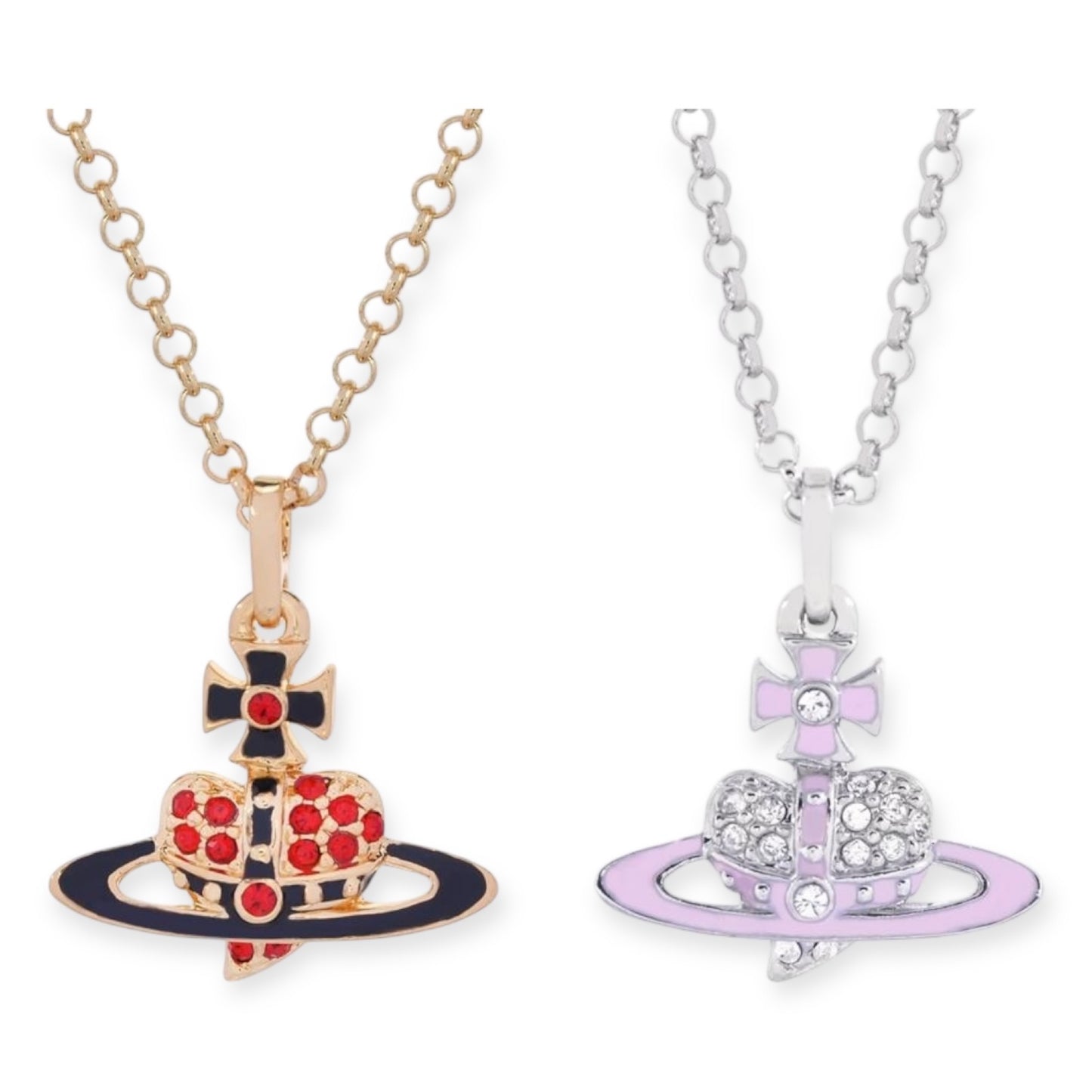 Heart Shaped Mini Gem Studded 10MM Pendant Orb Necklace (2 colors)