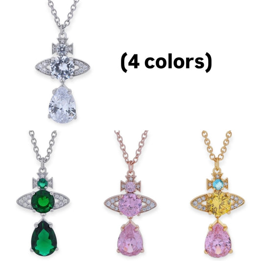 Multicolor Gem Orb Pendant Hanging Tear Drop Necklace (4 Colors)