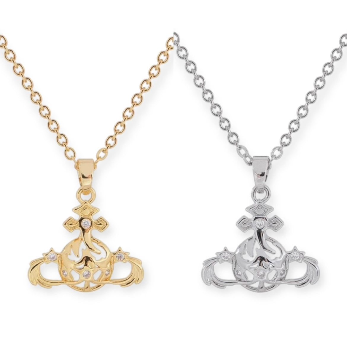 Abstract Gapped Orb Pendant Gem Star Details Necklace Gold & Silver (2 Colors)