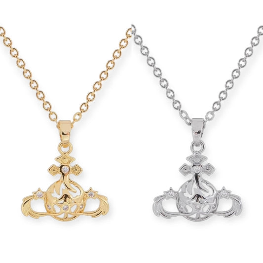 Abstract Gapped Orb Pendant Gem Star Details Necklace Gold & Silver (2 Colors)