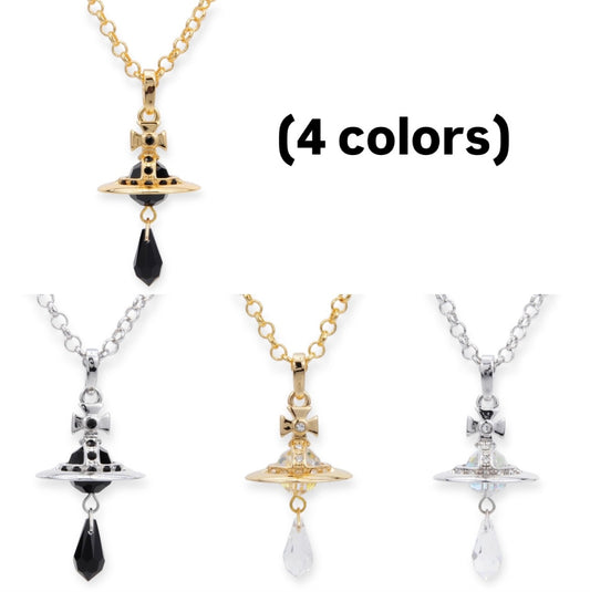 Crystal Orb Water Drop Black Crystal Pendant Necklace (4 Colors)