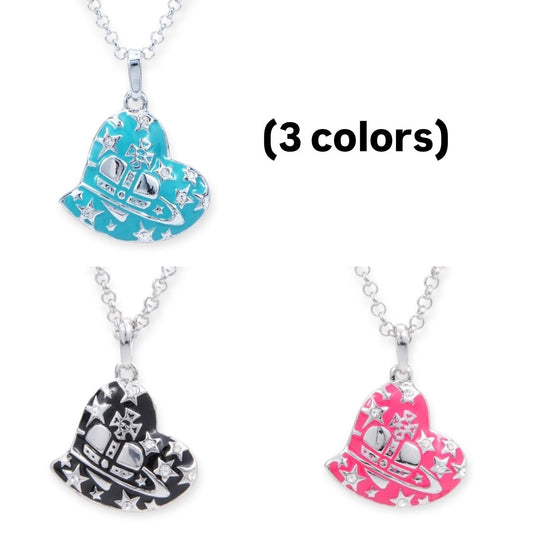 Heart Shape Asymmetrical Hanging Star Gem Studded Pendant Necklace (3 Colors)