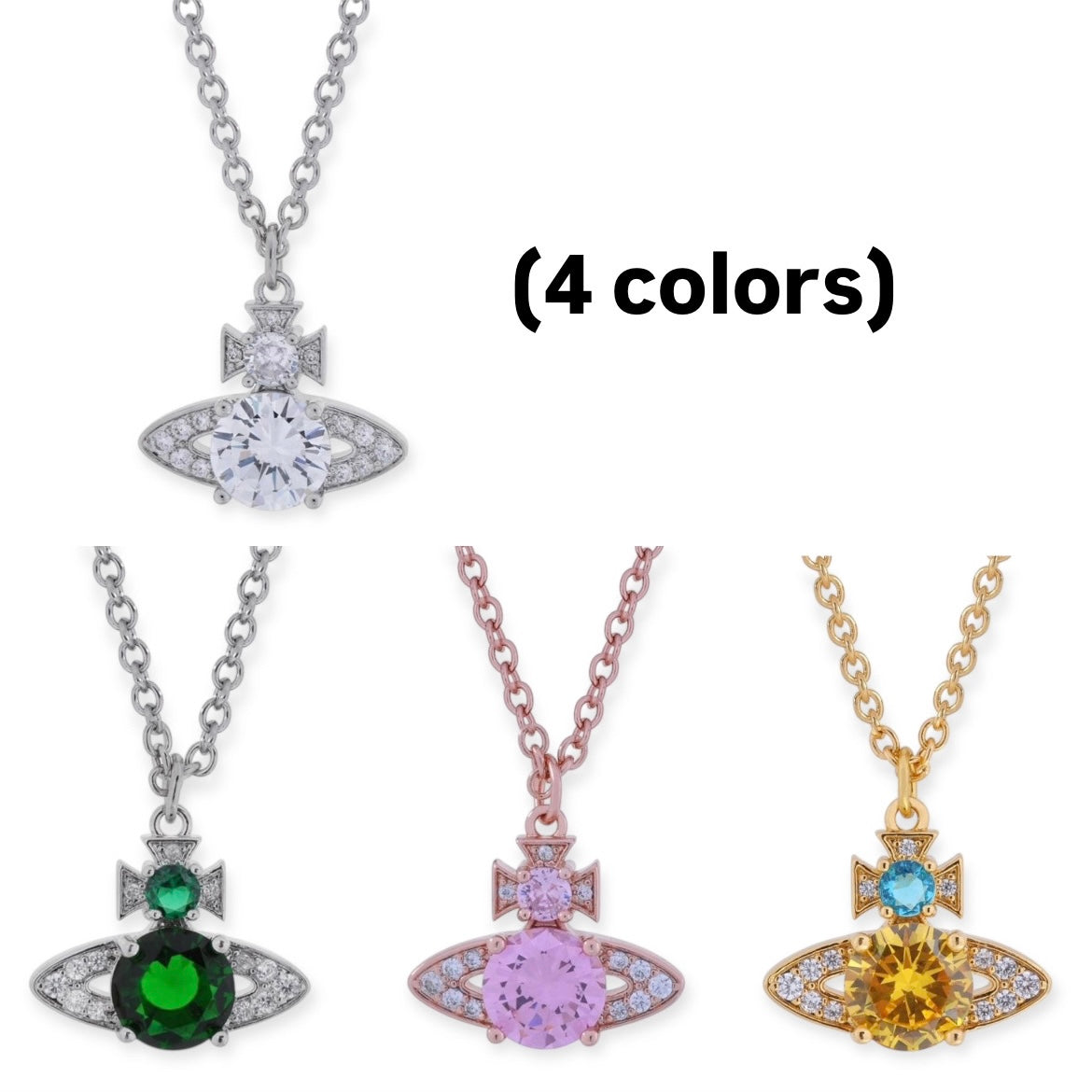 Multicolor Gem Encrusted Studded Orb Pendant Necklace (4 Colors)