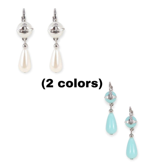 Silver Orb Pendant Ball Hanging Pearl Tear Drop Earrings (2 Colors)