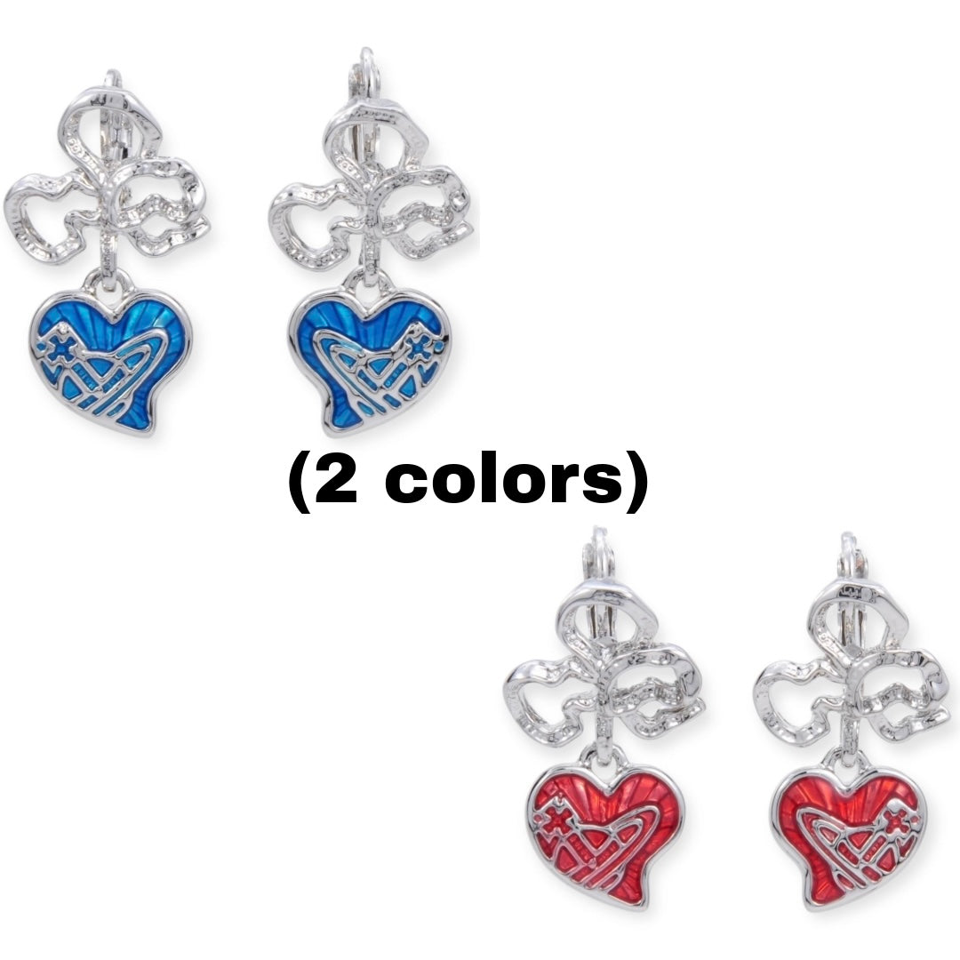 Heart Shaped Floral Pendant Earrings Blue & Red (2 Colors)