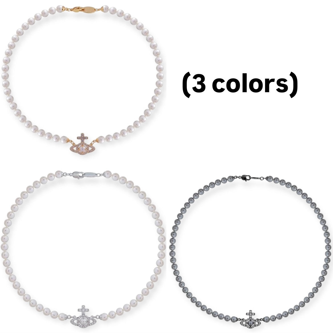 Beaded Pearl Gem Studded Pendant Orb Necklace (3 Colors)