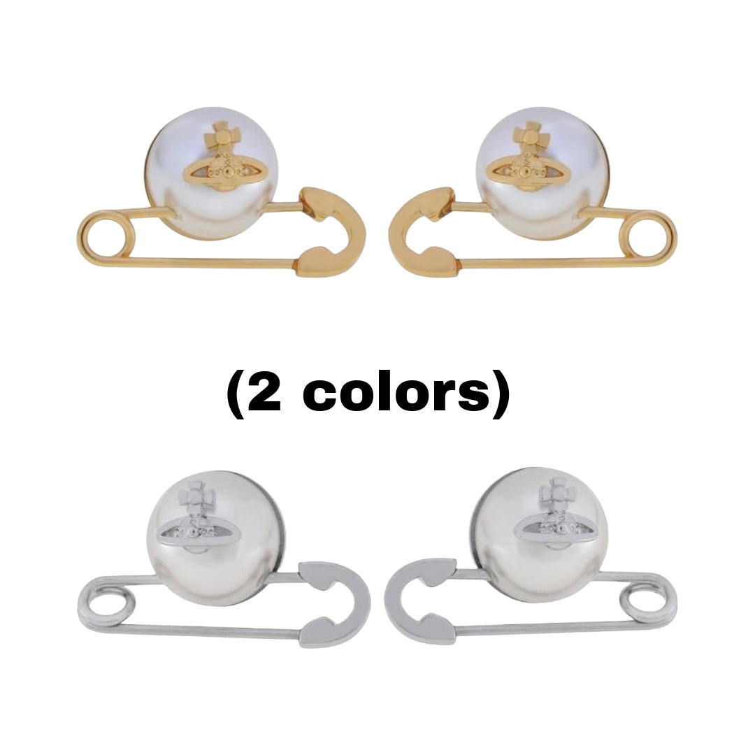 Safety Pin Pearl Design Earrings Gold & Silver (2 Colors)
