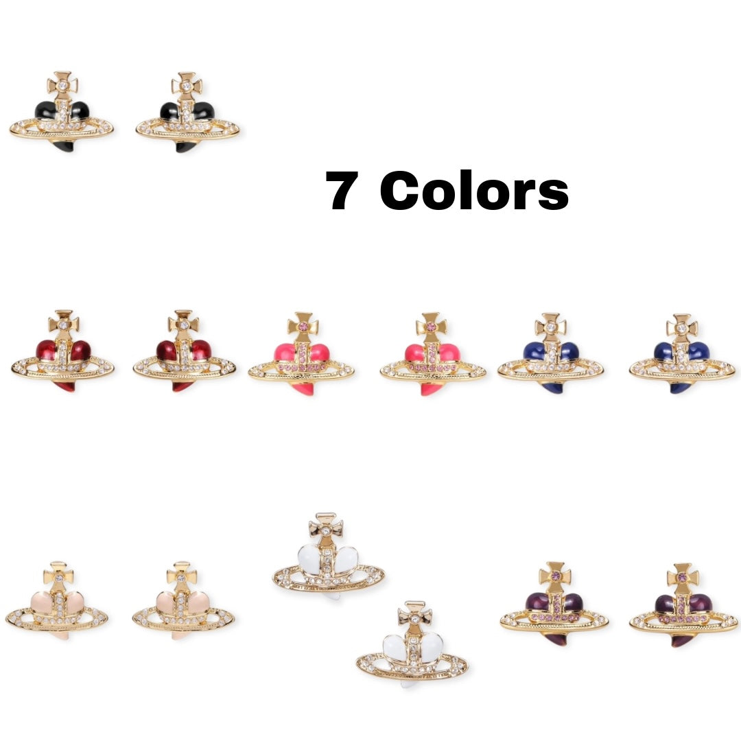 Mini Heart Orb Design Gold Earrings (7 Colors)