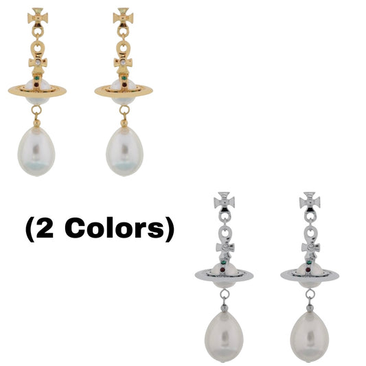 Jumbo Pearl Tear Drop Orb Pendant Earrings Gold & Silver (2 Colors)