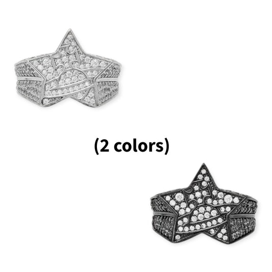 Gem Studded Iced Out Encrusted Star Design Cluster Ring (2 colors)