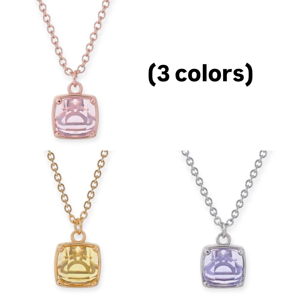 Colored Glass Square Orb Design Pendant Necklace (3 Colors)