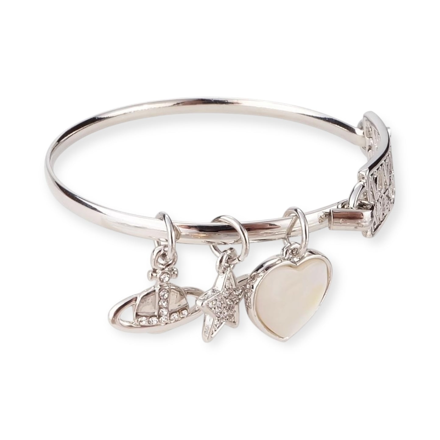 Multi Charm Love Star Silver Statement Bracelet