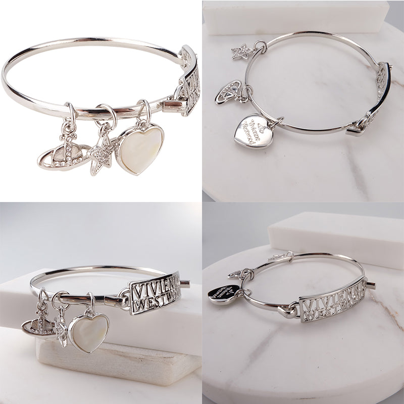 Multi Charm Love Star Silver Statement Bracelet