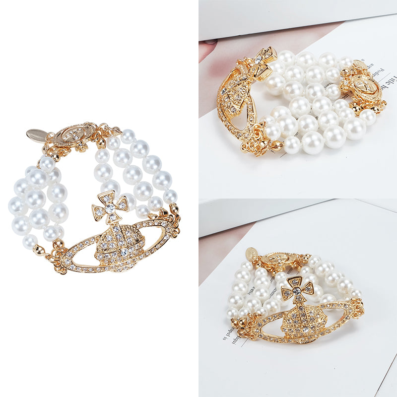 Triple Layer Beaded Orb Pendant Gold & Silver Bracelet (2 Colors)