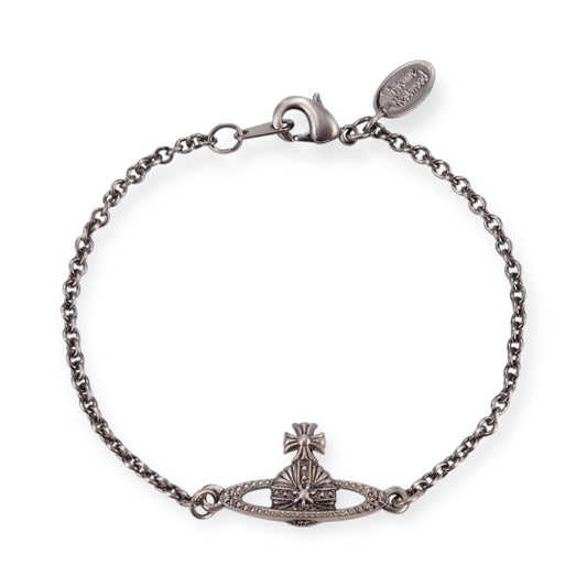 Dark Silver Flower Pattern Pendant Orb Bracelet